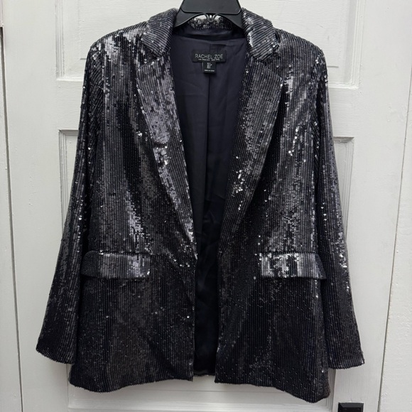 Jackets & Blazers - Rachel Zoe Womens S Black Sequin Blazer Glam Party Evening Jacket